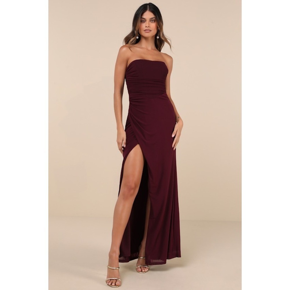 Lulus Epitome Of Allure Purple Mesh Strapless Ruched Maxi Dress - Size M